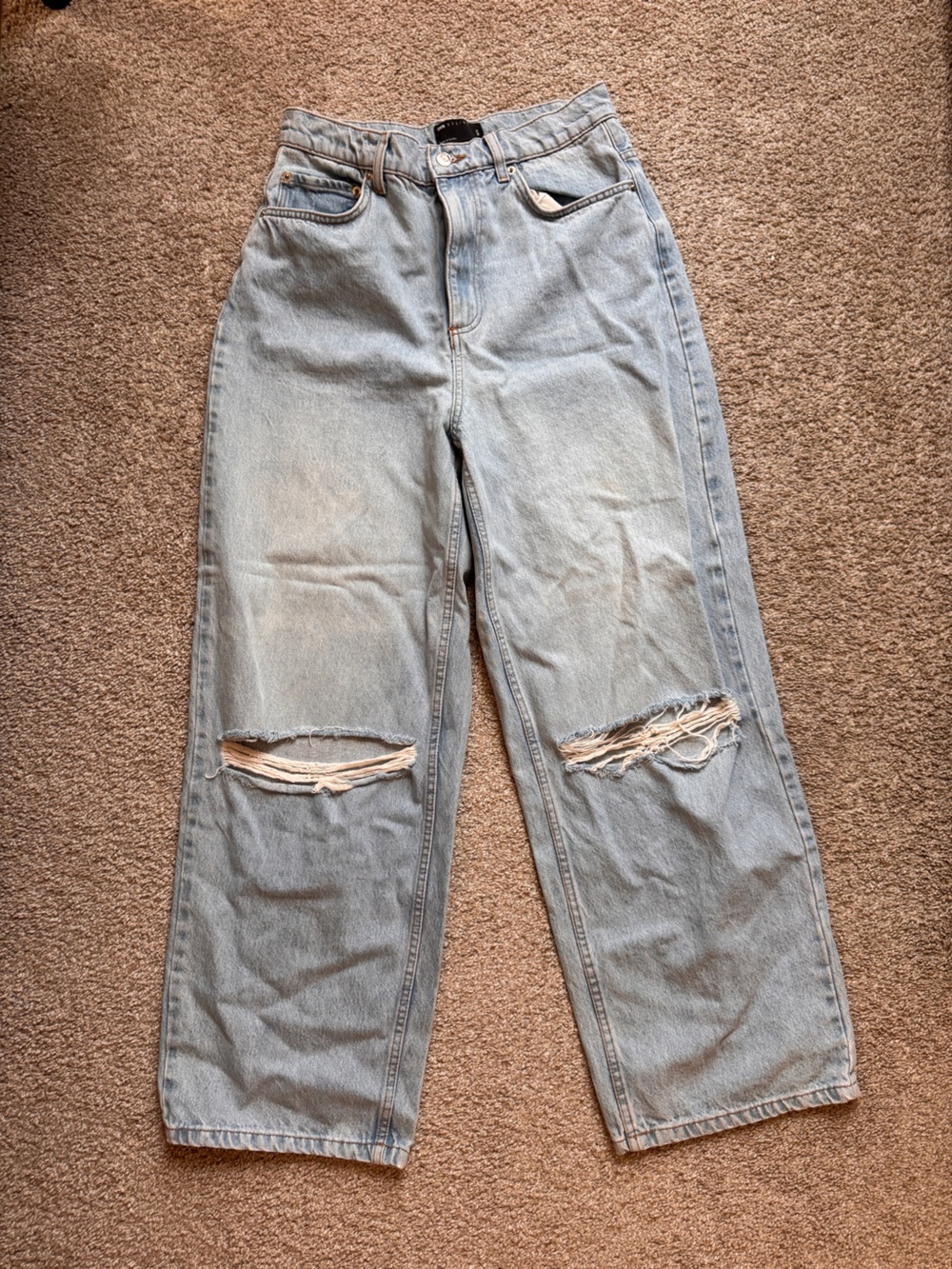 ASOS DESIGN high rise 'relaxed' dad jeans with rips in lightwash W30/32